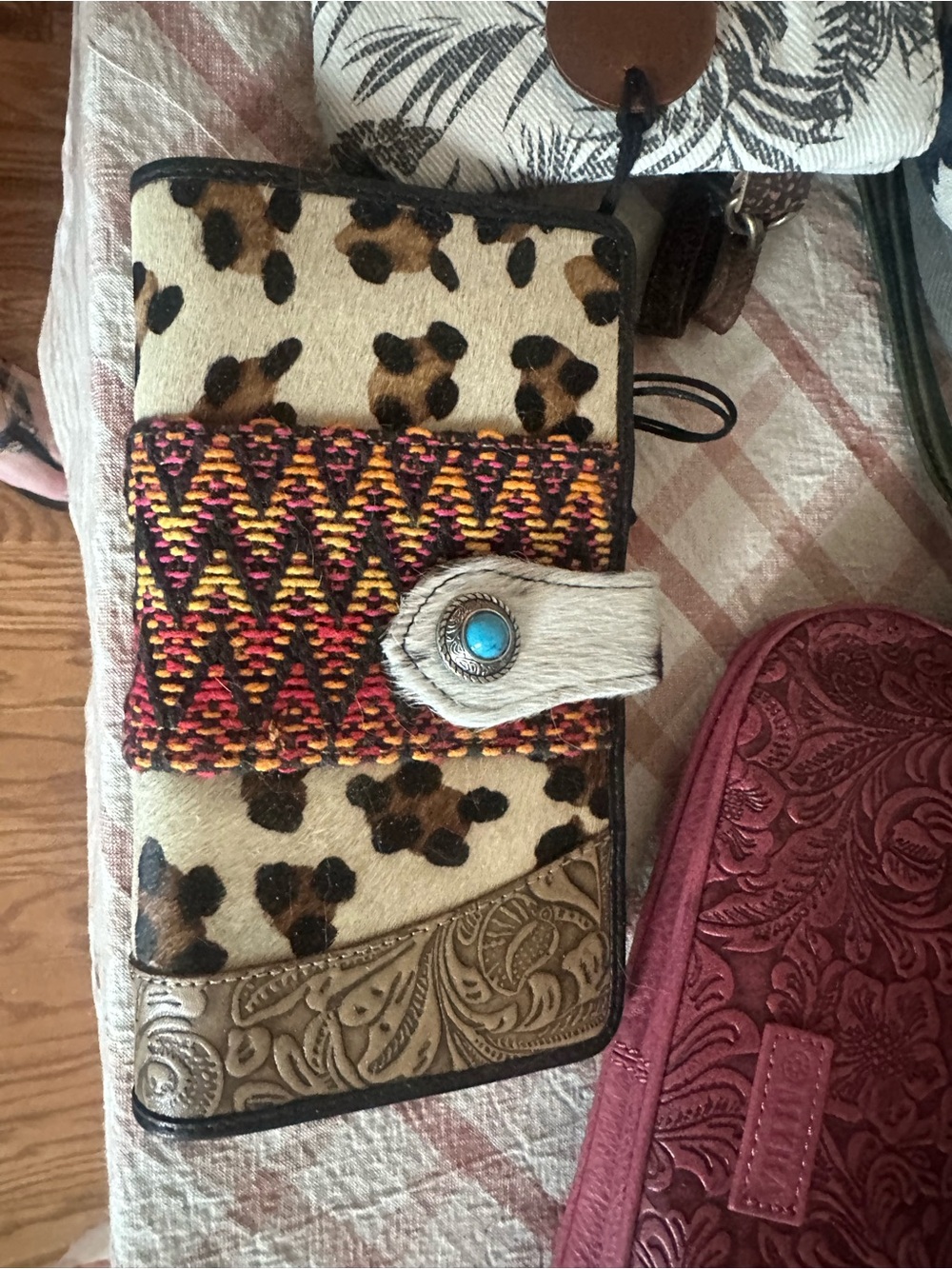 Myra Bag Multicolor Leopard Print Wallet with Turquoise Accent